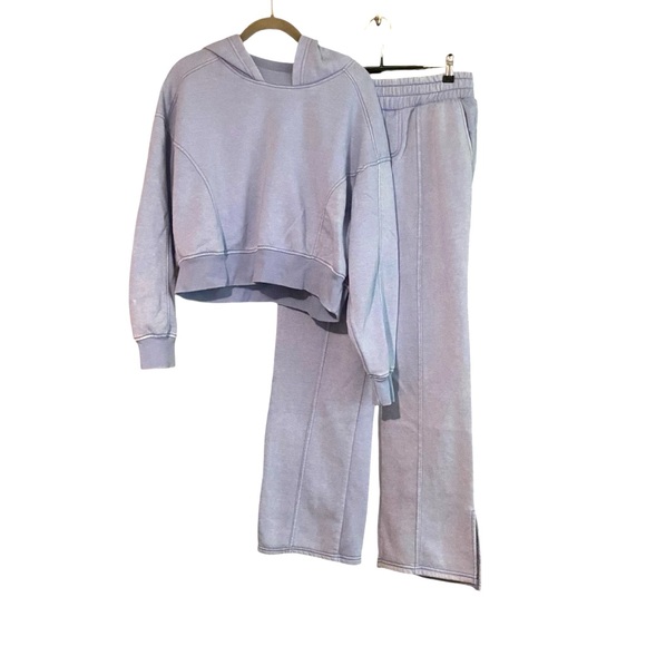 Pink Rose Pants - Pink Rose Matching Lounge Set Wide Leg Pants  Sweatshirt Cozy Fleece